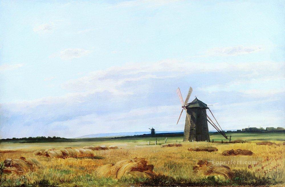windmill in the field 1861 classical landscape Ivan Ivanovich Oil Paintings